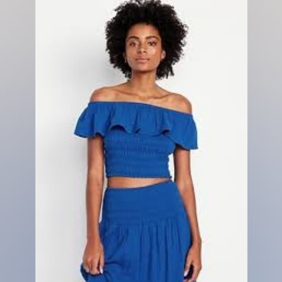 Old Navy Off-Shoulder Crinkle Gauze Crop Top NWT - Picture 1 of 11